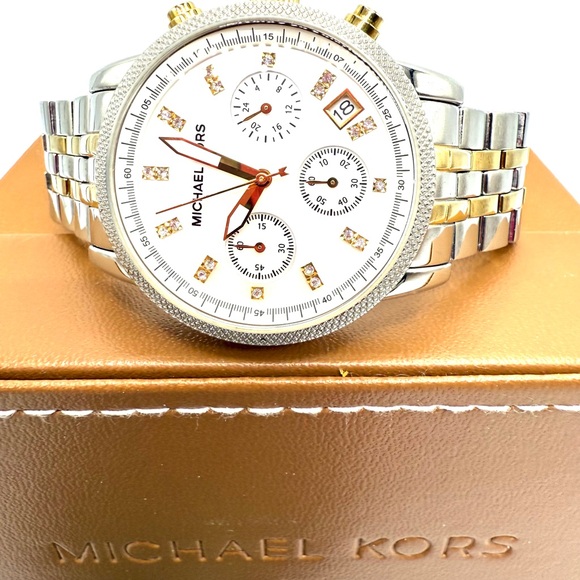 Michael Kors Silver and Gold Two-Tone Stainless Steel Chronograph Watch - Picture 3 of 5